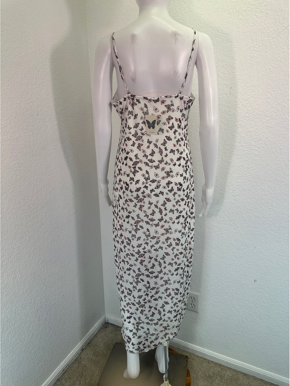 SZ XL No Comment Monarch Butterfly Empire Waist Mesh Overlay Midi Dress NWT - Picture 5 of 9